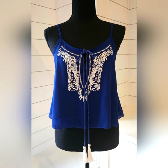 Tops - Blue Embroidered Women's Top